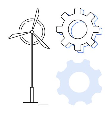 Rüzgar türbini, temiz enerji sistemlerinde yenilenebilir enerji, mühendislik ve takım çalışmasını sembolize eder. Sürdürülebilirlik, yenilenebilir enerji, yenilik, mühendislik ve takım çalışması için ideal