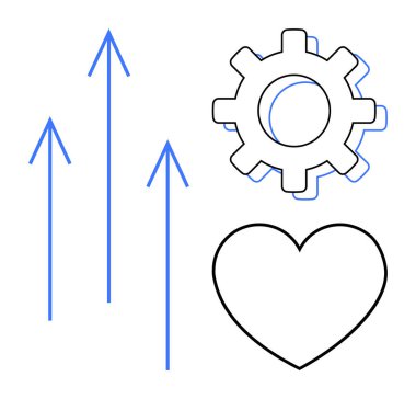 Üç yukarı doğru ok, bir dişli, ve büyümeyi temsil eden bir kalp, takım çalışması, yenilik, sağlık, denge, aşk ve ilerlemeyi temsil ediyor. Ticari motivasyon için ideal refah strateji verimliliği