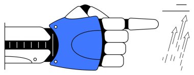 Robotik el, ileri hareket ve yükselen oklar ilerlemeyi işaret ediyor. Teknoloji, yenilik, büyüme, gelecek, otomasyon, robotik başarı temaları için idealdir. Basit.