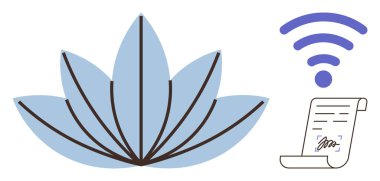 Lotus çiçeği kablosuz sinyalle eşleştirildi ve farkındalığı, dijital bağlantıyı, güvenli anlaşmaları, sağlığı, modern teknolojiyi, e-imzaları, dengeyi temsil eden imzalı bir belge imzaladı. Temalar için ideal