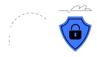 Mavi kalkan, asma kilit, koruma, güvenlik ve mahremiyeti simgeliyor. Siber güvenlik, veri koruması, gizlilik, şifreleme, ağ güvenliği güvencesi, güvenli erişim için idealdir. Basit.