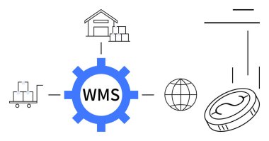 Merkezi teçhizatta WMS ambara, palet kamyonuna, küreye ve düşen bozuk paraya bağlanıyor. İşlemleri, lojistiği, maliyet tasarruflarını, envanter akışını temsil ediyor. Tedarik zinciri lojistik e-ticaret için ideal