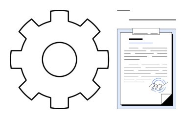 İmzalanmış belgenin yanında vites sembolü, süreci, sözleşmeleri, optimizasyonu sembolize ediyor. İş, verimlilik, planlama, otomasyon yönetim anlaşmaları organizasyonu için idealdir. Basit düzlüğü temizle