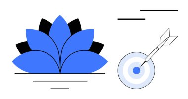 Mavi nilüfer çiçeği, hedefi mükemmel bir şekilde vuran bir dartla eşleştirilmiş berraklığı ve büyümeyi temsil ediyor. Farkındalık, başarı, odaklanma, başarı, kesinlik, sakinlik, denge için idealdir. Basit bir düz metafor.