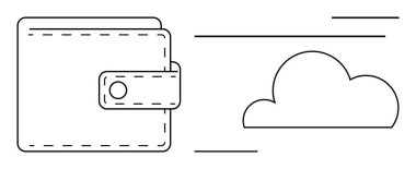 Buluta bağlı hızlı hareket çizgileri olan cüzdan, e-cüzdanlar, bulut hesaplama ve çevrimiçi finansal çözümleri temsil ediyor. Teknoloji, yenilik, fintech, veri transferi, uzaktan erişim bulutu için ideal