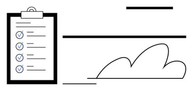 Soyut bulut ve geometrik çizgilerin yanında işaretlerin olduğu pano. Organizasyon için ideal, üretkenlik, ilerleme, planlama, hedef belirleme, minimalizm, görev tamamlama. Basit düz metafor