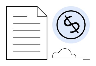 Minimalist bir bulutun üzerinde yuvarlak dolar işareti ile eşleştirilmiş çizgiler. Finans, tasarruf, ekonomi, yatırım, iş planlaması, vergilendirme, raporlama için ideal, basit düz metafor