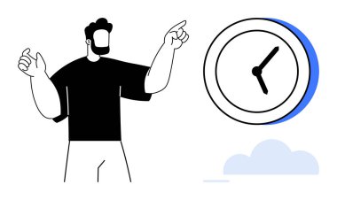 Verimli zaman yönetimini temsil eden bir saate doğru hareket eden ve teslim tarihlerine odaklanan bir adam. İş için ideal, verimlilik, planlama, hedef belirleme, hatırlatıcılar, zaman izleme, basit daire