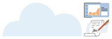 Veri büyüme tablosuna sahip bulut ve teknoloji, analitik ve işbirliğini temsil eden imzalı belge. İş için ideal, analitik, bulut hesaplama, üretkenlik, dijital iş akışı, veri