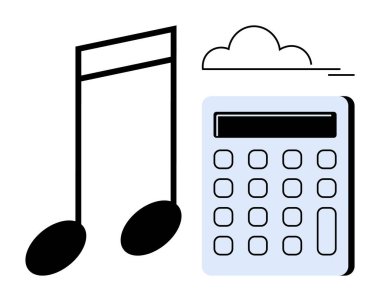 Dijital hesap makinesi ve bulutlu müzik notaları müzik, teknoloji ve yeniliğin harmanlanmasını önerir. Eğitim, yaratıcılık, veri entegrasyonu, teknik destek, STEM için ideal, ilham düzeyi basit