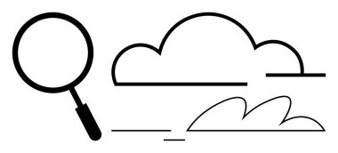 Bulut yakınlarındaki büyüteç ve dalga şekilleri arama, keşif ya da keşif yapar. Araştırma, analitik, yenilik, araştırma, bulut hesaplama, problem çözen basit düz metafor için ideal