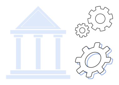 Sütunları birbirine kenetlenmiş viteslerle eşleştirilmiş klasik hükümet binası. Temalar için ideal yönetim, otorite, politika, organizasyon, sistemler, işlevsellik, takım çalışması. Basit bir daire.