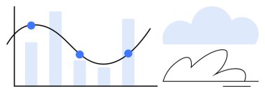 Bir bulut ve soyut şekillerin yanında eğilim çizgisi ve veri göstergelerine sahip çubuk grafik. Veri analizi, bulut depolama, teknoloji, iş büyümesi, tahmincilik, verimlilik ve bağlantı için ideal. Basit düz