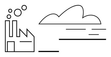 Duman yığınları bulutların yanında gaz yayan endüstriyel fabrikalar. Kirlilik, çevre, iklim değişikliği, hava kalitesi, endüstri, sürdürülebilirlik, temiz enerji için idealdir. Basit düz metafor