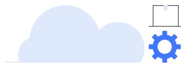 Büyük bulut şekli, teçhizat ve sunucu simgesi bulut hesaplaması, veri entegrasyonu ve teknoloji süreçlerini temsil eder. Teknoloji, ağ oluşturma, bilişim çözümleri, depolama iş akışı yeniliği için ideal