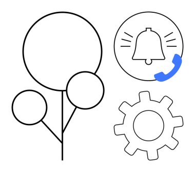 Minimalist tasarım. Yapısı, teçhizatı ve çanı işaretli. Büyüme, teknoloji, alarm, iletişim, ayar organizasyonu ve iş akışı için idealdir. Basit düz metafor