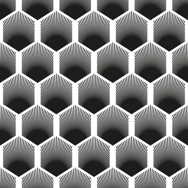 Motif Hexagonal Rayonnant Art Déco Sans Couture — Image vectorielle
