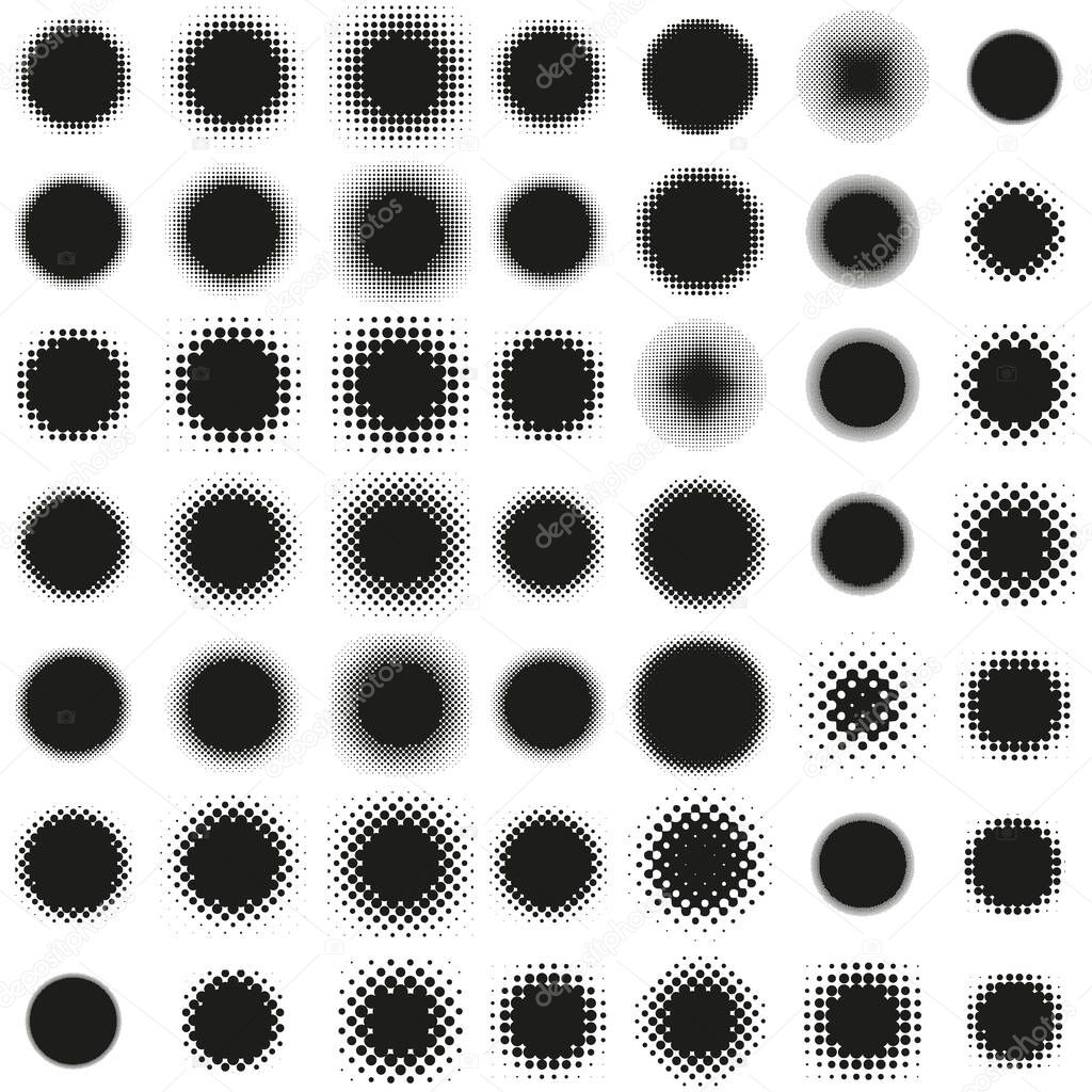 Collection of Round halftone shapes, ideal for logos, icons, retail advertisements and other design projects.