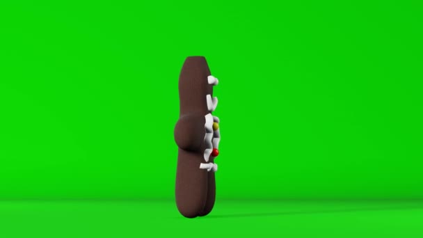 Pan Jengibre Hombre Croma Clave Pantalla Verde Fondo Bucle Animación — Vídeos de Stock