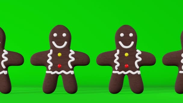 Gingerbread Man Chroma Key Green Screen Background Animation Loop Cute — Stock Video