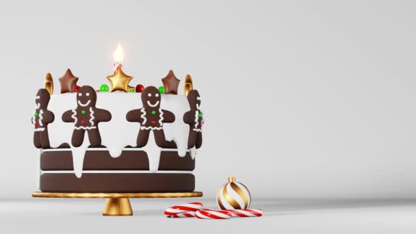 Pastel Navidad Jengibre Hombre Vela Caramelo Bastón Animación Rotando Fondo — Vídeos de Stock