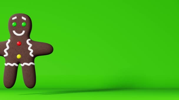 Piernikowy Człowiek Skoki Taniec Chroma Klucz Zielony Ekran Tło Animacja — Wideo stockowe