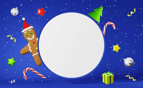 Vánoce Kolo Mockup Perník Muž Cookie Santa Klobouk Dárek Levitating — Stock fotografie