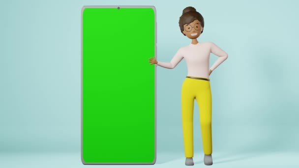 Smiling African American Girl Glasses Smartphone Mockup Animation App Design — Stock Video