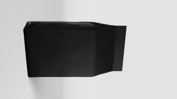 黑色站立袋咖啡豆品牌设计3D动画垂直回圈 商品箱底包装 空白箔茶食小吃袋装产品样板商店送货折扣示范4K — 图库视频影像