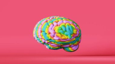 Colorful rainbow human brain 3d animation pink. LGBT pride symbol. Color psychology behavior. World autism awareness day concept. Genius Artistic creativity Neurology science. Cognitive development