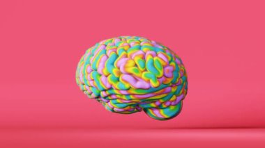 Colorful rainbow human brain 3d animation pink. LGBT pride symbol. Color psychology behavior. World autism awareness day concept. Genius Artistic creativity Neurology science. Cognitive development