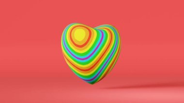 LGBT rainbow heart 3D animation loop 4K. Pride freedom concept Transgender community colorful symbol. Seamless heartbeat motion graphics. Sexual orientation, stop homophobia, gay rights Valentines day