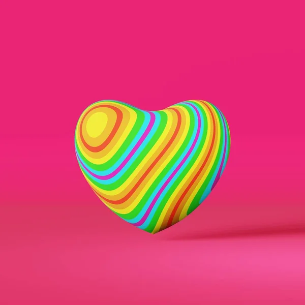 LGBT rainbow heart 3D rendering pink background. Pride Month concept. Transgender community colorful dignity equality symbol. Sexual orientation freedom. Stop homophobia, gay rights. Valentines day.