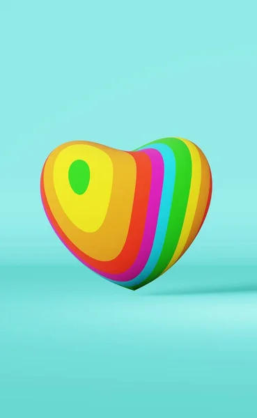 LGBT rainbow heart 3D rendering blue background. Pride Month concept. Transgender community colorful dignity equality symbol. Sexual orientation freedom. Stop homophobia, gay rights. Valentines day.