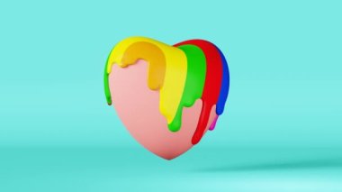 LGBT heart in melting liquid rainbow paint splash glaze 3d animation loop blue. Pride Month concept. Transgender colorful dignity equality symbol Sexual orientation freedom. Gay rights. Valentines day