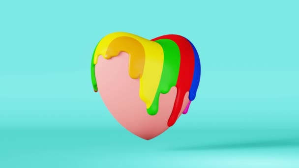 Lgbt Heart Melting Liquid Rainbow Paint Splash Glaze Animation Loop — ストック動画