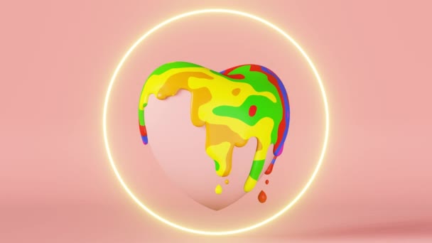 Lgbt Heart Liquid Rainbow Paint Splash Melting Swirl Glaze Animation — kuvapankkivideo