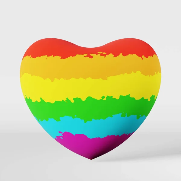 LGBT heart rainbow 3D rendering white background. Pride Month LGBTQ Transgender colorful dignity equality Sexual orientation freedom. Gay rights Contemporary. Valentines day creative design element.