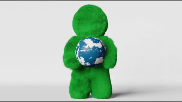 Earth Day April Cute Green Grass Yeti Planet Animation Loop — Stock video