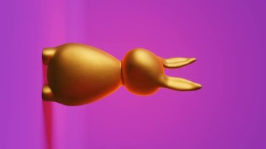 Shiny golden bunny rabbit futuristic purple neon light 3d motion animation loop 4K. Contemporary creative minimalist style. Modern Easter party pop-art vertical design. Social media content template