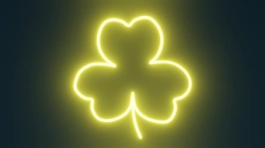 Neon light Shamrock 3d animation loop 4K. Saint Patrick's Day Irish holiday party Glowing three leaves clover luck symbol background motion graphics. 17 March cultural grand parade celebration Ireland