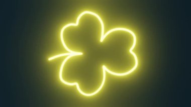 Happy Saint Patrick's Day Neon light Shamrock vertical 3d animation loop 4K. Irish holiday party Glowing three leaves clover luck symbol background motion graphic 17 March celebration Ireland flag