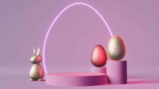 Пасхальні Яйця Подіум Сцени Фіолетовий Неоновий Освітлюючий Світло Анімація Сучасний — стокове відео