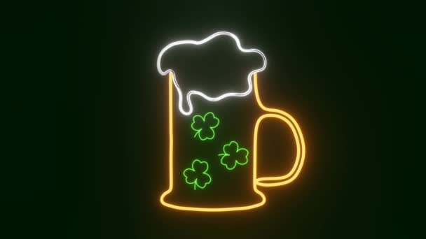 Beer Mug Glowing Neon Light Happy Saint Patrick Day Night — Video Stock