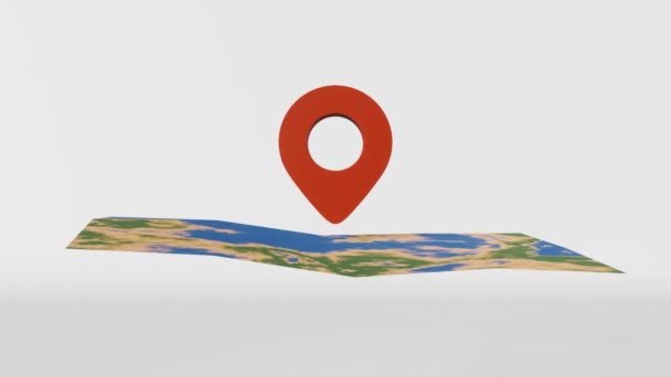 Карта Геолокацией Пин Пойнт Летающий Самолет Анимационный Цикл Место Назначения — стоковое видео