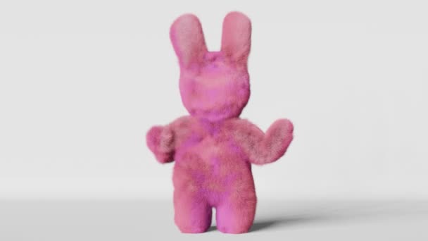 Cute Plush Pink Easter Bunny White Background Greeting Card Animation — Stock Video