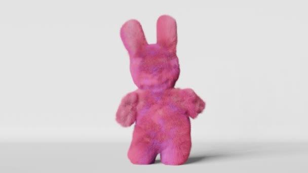 可爱的舞粉色复活节兔子白色背景3D动画循环 有趣的动物紫色毛茸茸的兔子 孩子们的生日宴会请柬 社交媒体内容现代创意音乐视频模板4K — 图库视频影像