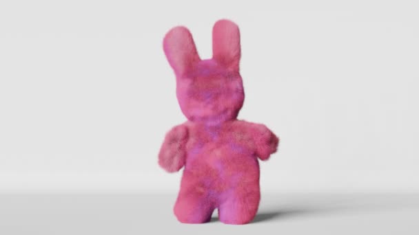 Cute Taniec Różowy Easter Bunny Biały Tło Animacji Pętli Zabawne — Wideo stockowe