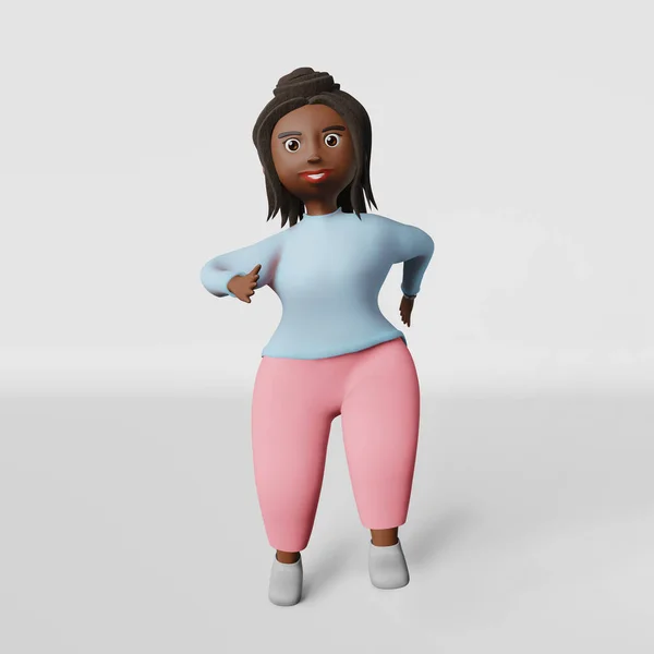 年轻的非洲裔美国人身体呈阳性 在跑步姿势中表现出3D人物形象 在运动服跑步机上的多种族加体形多样化的女孩跑步训练健身 健康积极生活方式体重减轻 — 图库照片