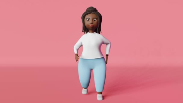 African American Body Positive Frau Animationsfigur Läuft Schleife Multiracial Size — Stockvideo